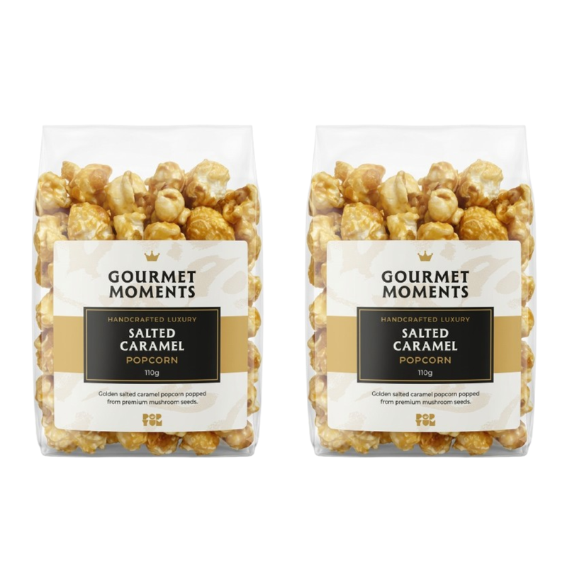 Vegan Salted Caramel Popcorn Collection in 2 bags of 110g, crafted from premium mushroom seeds.