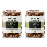 Vegan Gourmet Moments handcrafted luxury mint chocolate popcorn in 2 bags of 110g each.