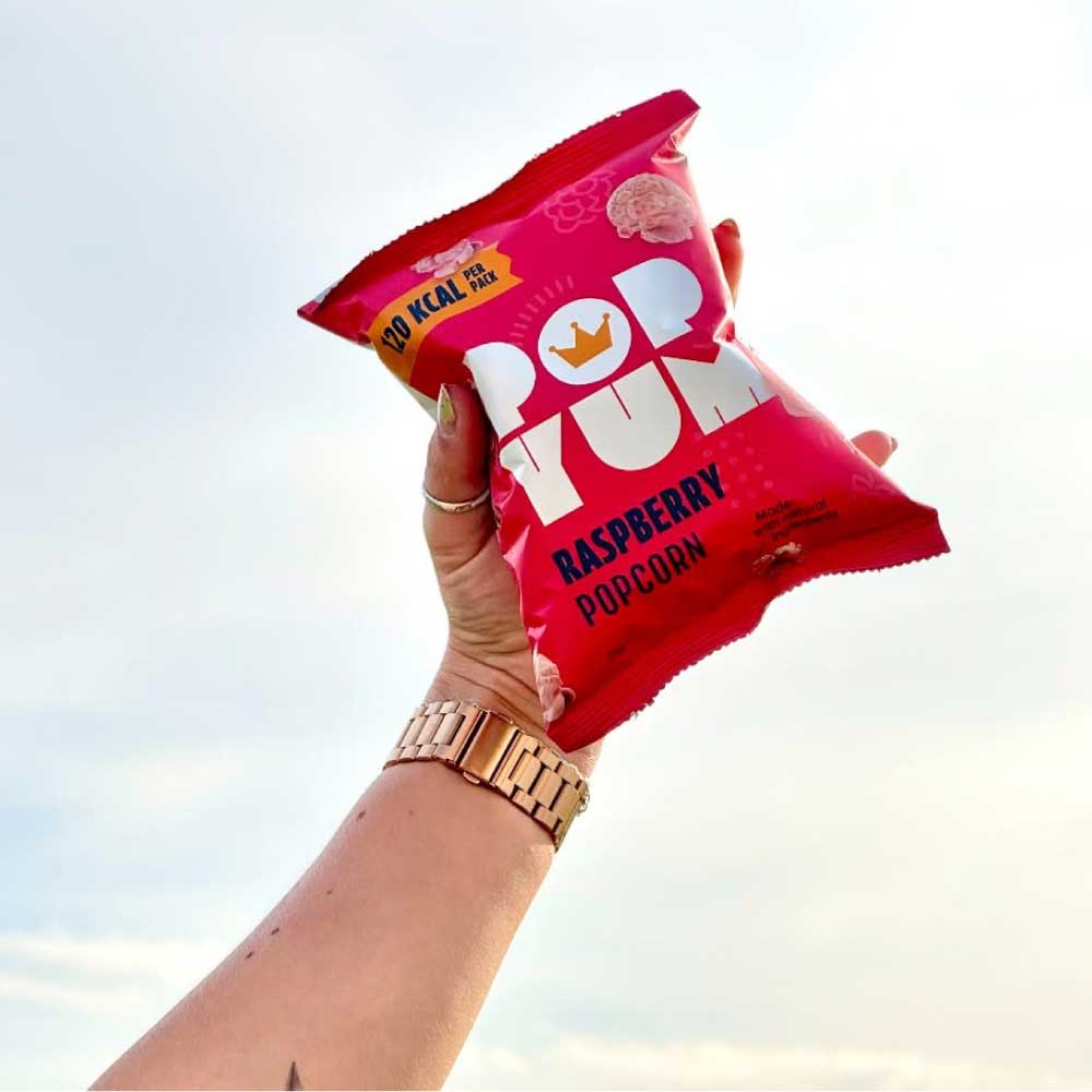 Raspberry Vegan Popcorn | 120kcal Per Pack – Pop Yum Foods LTD